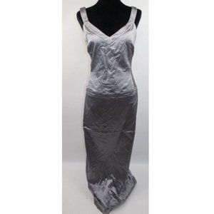Papell Boutique Silver Gray Low Crossback V Neck Satin Column Gown Sz 10